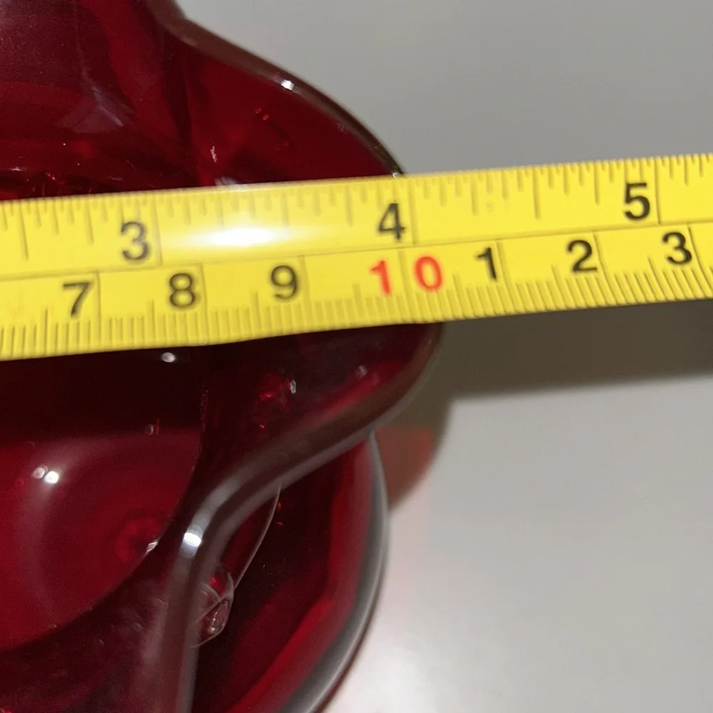 Viking Glass Ruby Red and Clear Ruffle Top Bud Glass Vase Marked